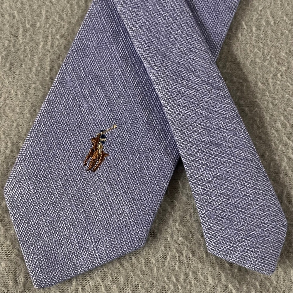 Polo Ralph Lauren Mens Lavender Purple 100% Linen Handmade Pony Logo Tie 3.25"